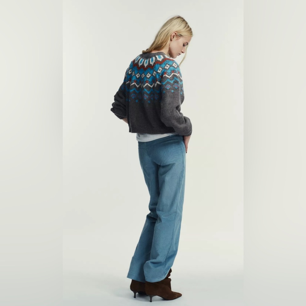 NWT Zara Multicolor Patterned Crew Neck Sweater Jacquard Knit Jumper XL gray - Picture 4 of 5